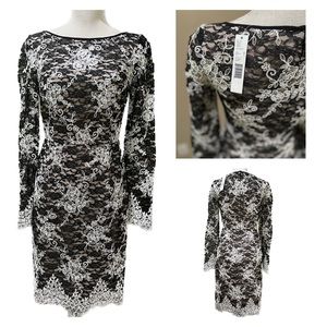 Antonio Melani Holly Dress Ivory/Black Lace Mesh Sleeves Fully Lined Body Sz 0